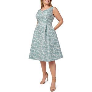 Adrianna Papell Womens Green Jacquard Knee-Length Fit & Flare Dress Plus NWT